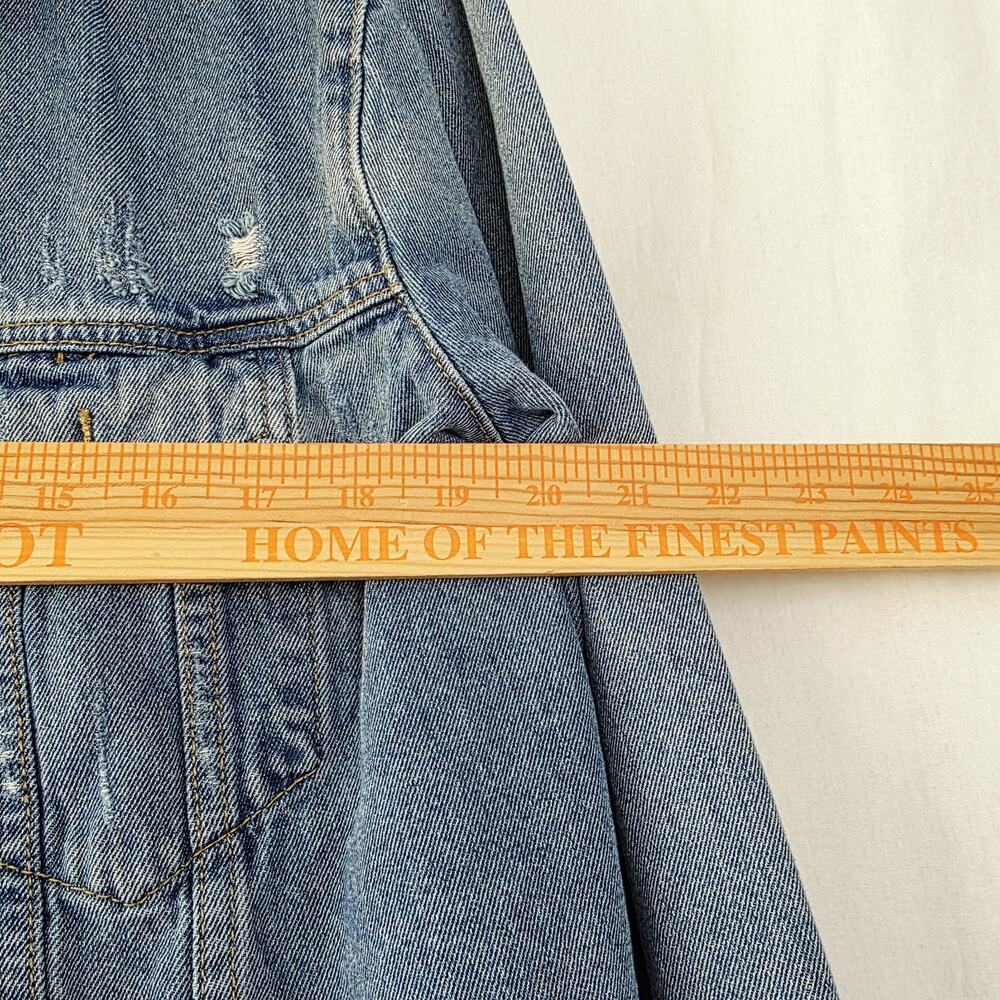 Mustard Seed Women's Jean Jacket Denim, Size M Blue Baggy Crop Distressed - Picture 6 of 9